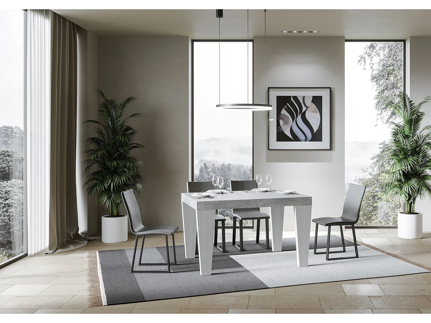 Stół rozkładany 90x130/234 cm Blat cementowy Spimbo Mix - Nogi z białego jesionu