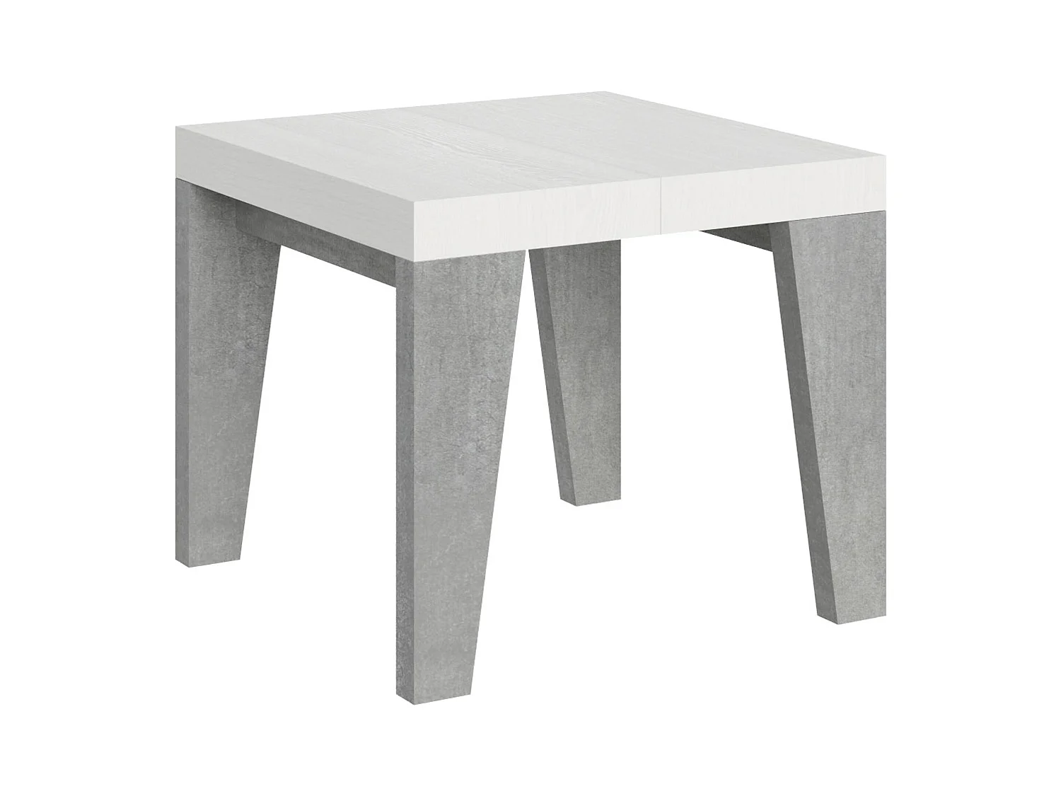 Table extensible 90x90/246 cm Naxy Mix dessus Frêne Blanc pieds Gris Béton