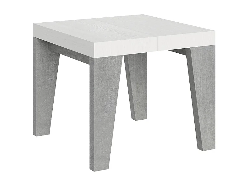 Table extensible 90x90/246 cm Naxy Mix dessus Frêne Blanc pieds Gris Béton