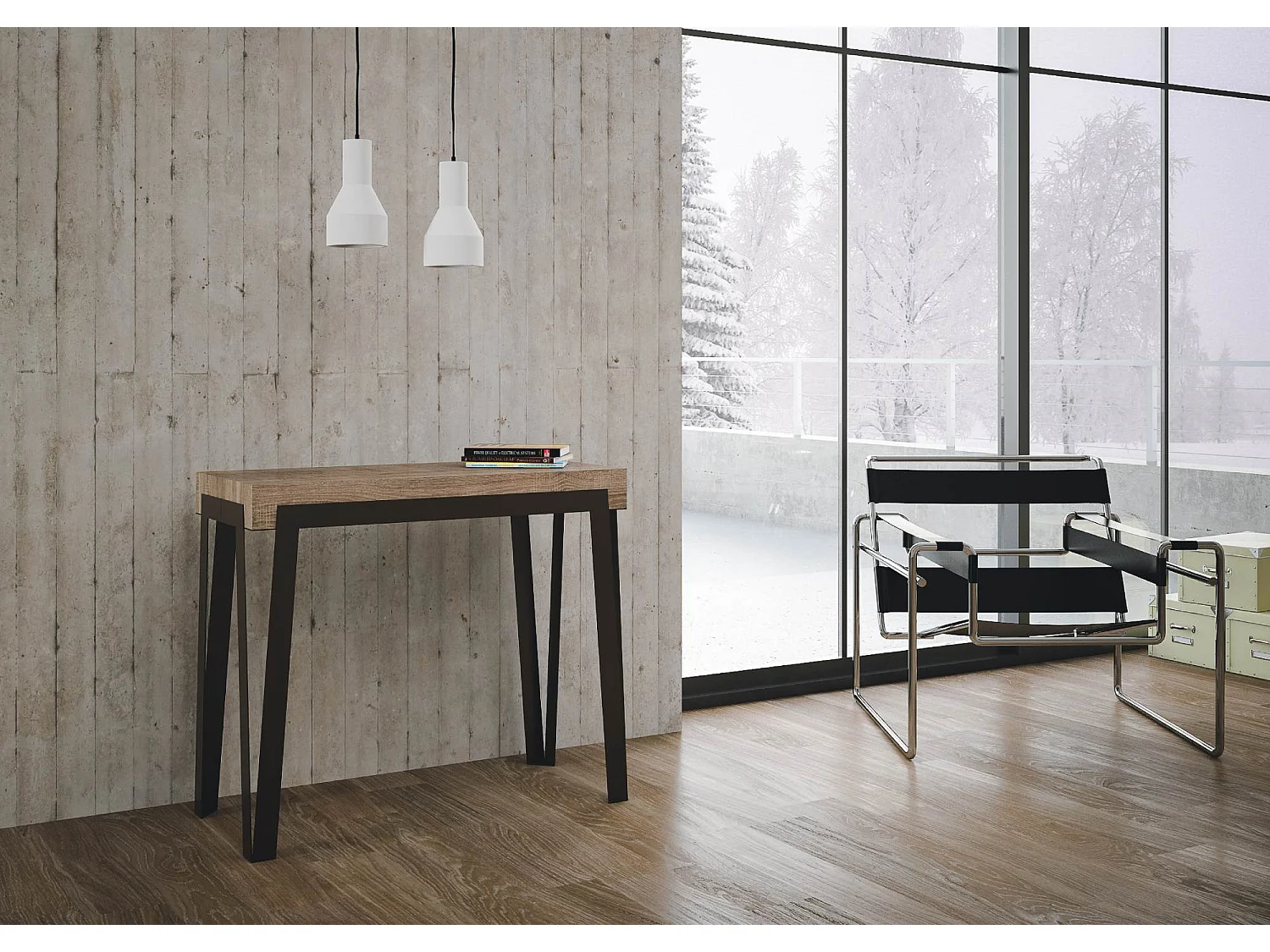 Konsola rozkładana 90x40/300 cm Rio Premium Dąb Naturalny Struktura Rdza