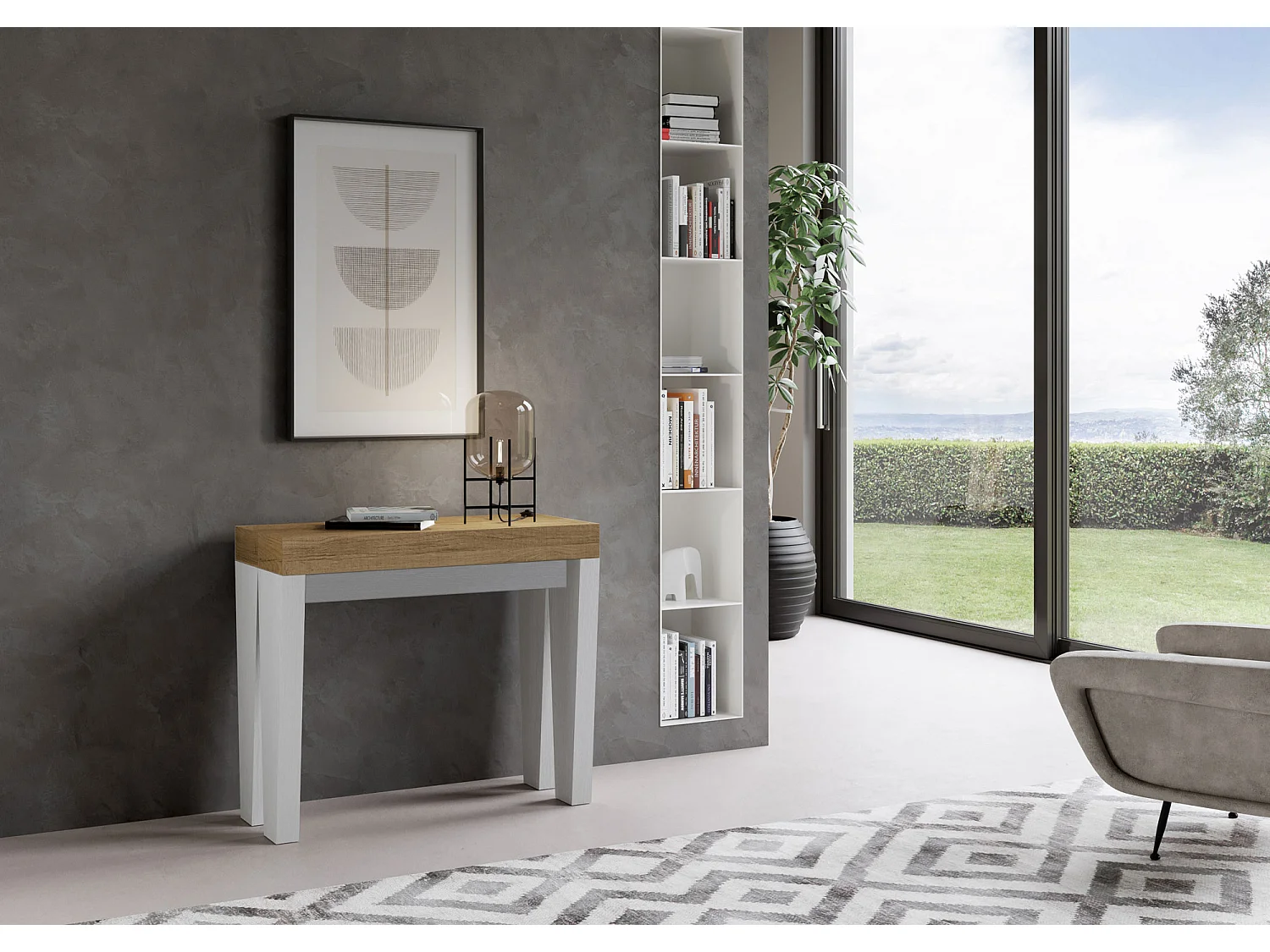 Console extensible 90x40/196 cm Spimbo Mix Small dessus chêne nature - structure frêne blanc