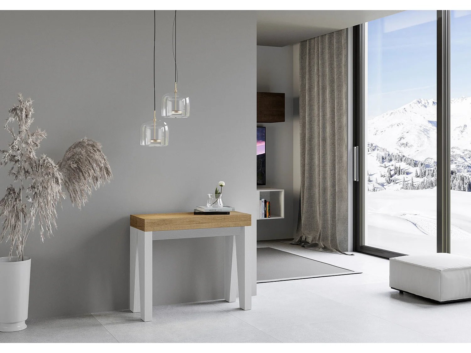 Console extensible 90x40/196 cm Naxy Mix Small dessus chêne nature - structure frêne blanc