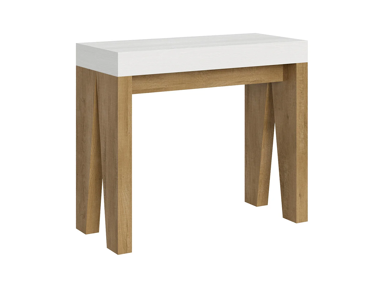 Console extensible 90x40/196 cm Naxy Mix Small dessus Frêne Blanc - structure Chêne Nature