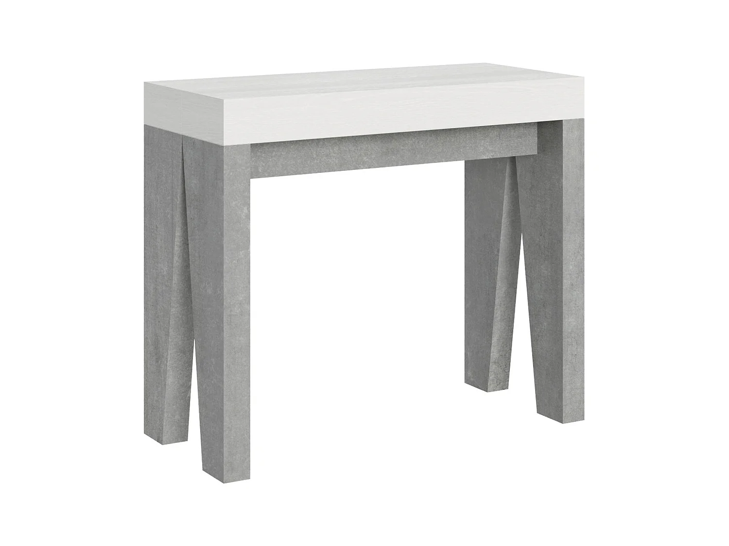 Console extensible 90x40/300 cm Naxy Mix dessus Frêne Blanc - structure Gris Béton