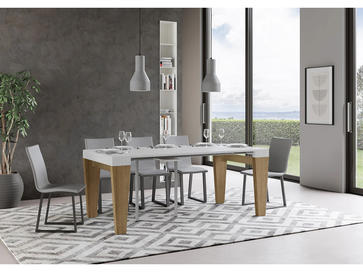 Konsola rozkładana 90x40/196 cm Spimbo Mix Small Blat Frassino biała - Struktura Dąb naturalny