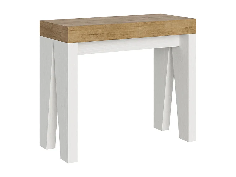 Ausziehbarer Konsolentisch 90x40/300 cm Naxy Mix Hauptplatte Eiche Natur - Konsolenbeine Esche weiß