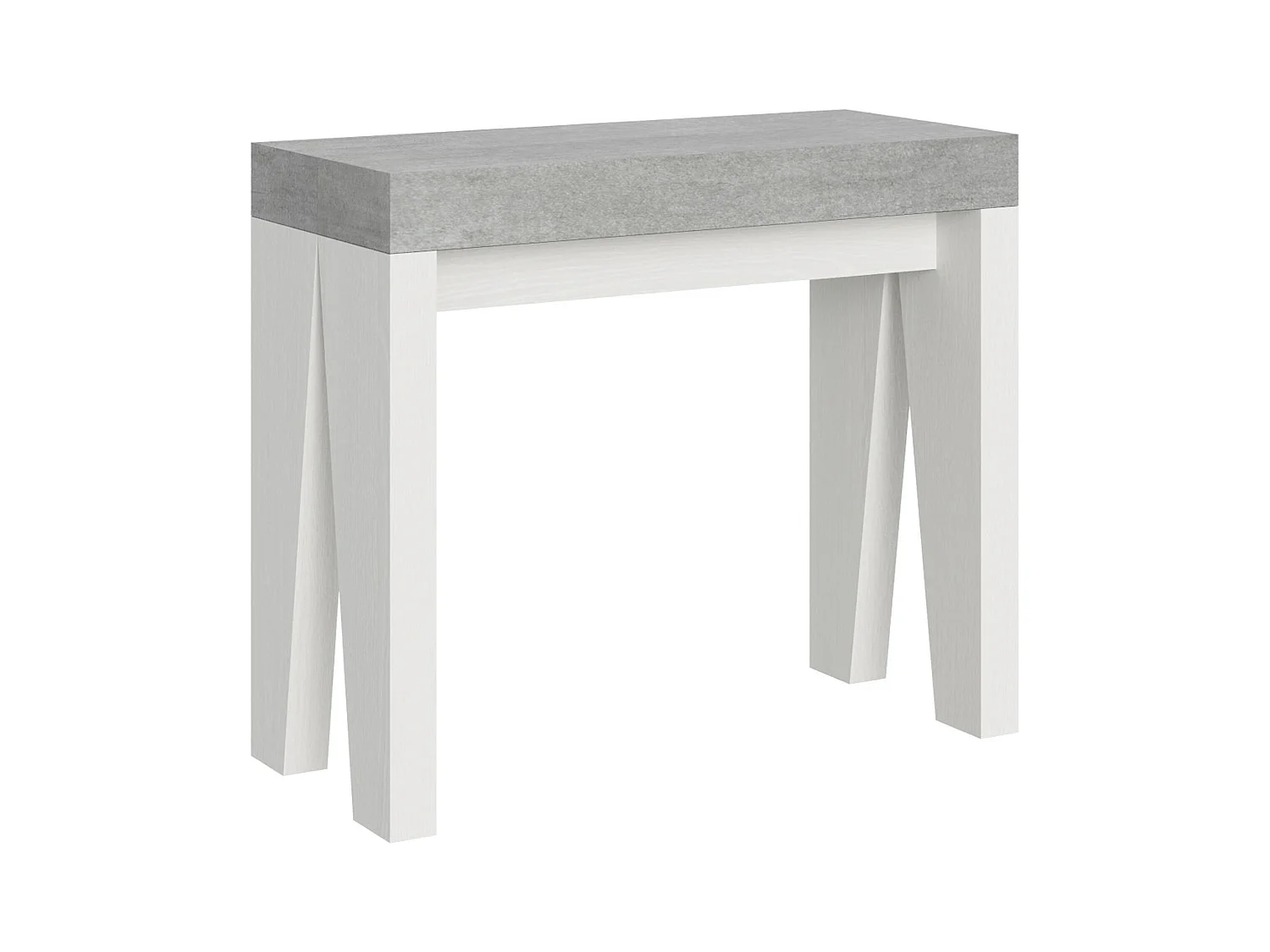 Console extensible 90x40/196 cm Naxy Mix Small dessus Gris Béton - structure Frêne Blanc