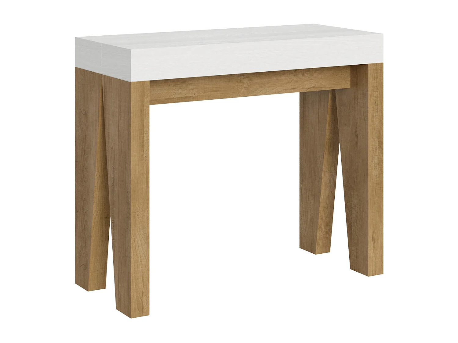 Console extensible 90x40/300 cm Naxy Mix dessus frêne blanc - structure chêne nature