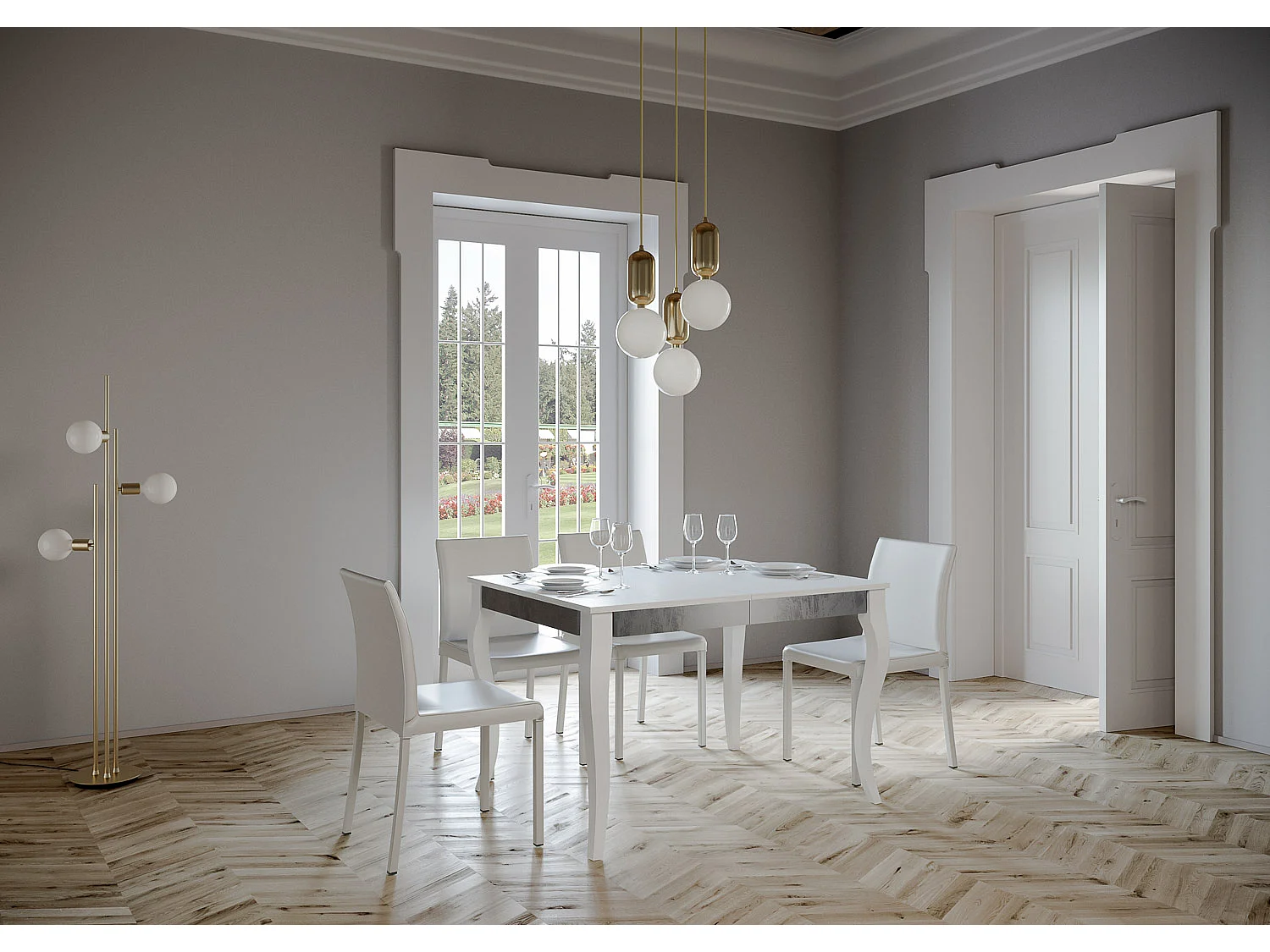 Table extensible 90x120/224 cm Olanda Iron Frêne Blanc cadre gris