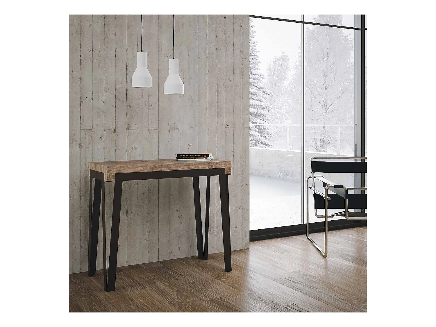 Uitschuifbare sidetable 90x40/196 cm Rio Small natuur eiken met roest frame