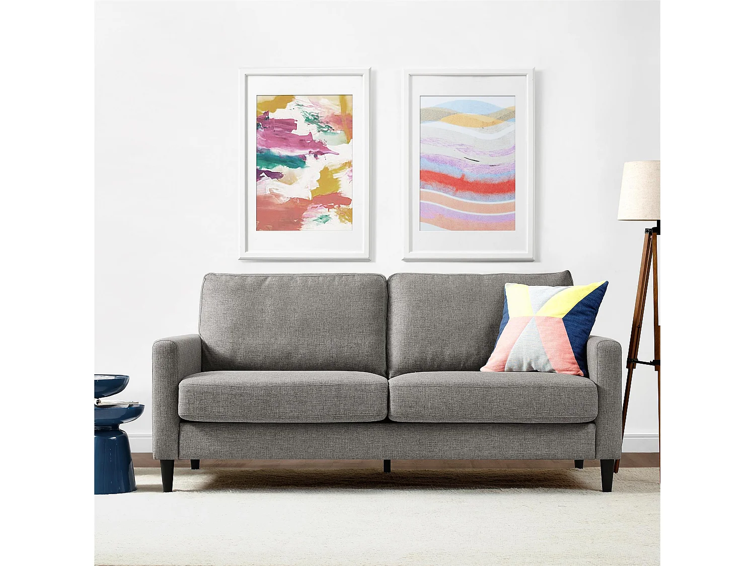 Divano 3 posti in tessuto effetto lino grigio