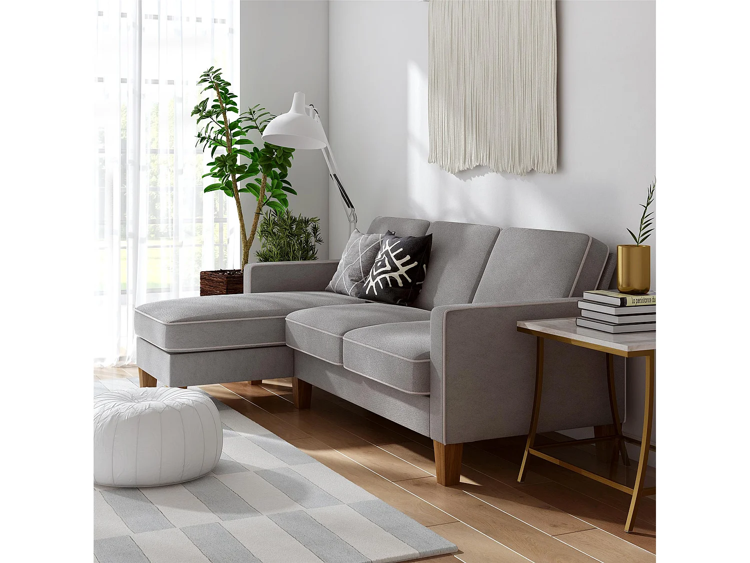 Bowen | Canapé 3 places avec chaise longue en gris