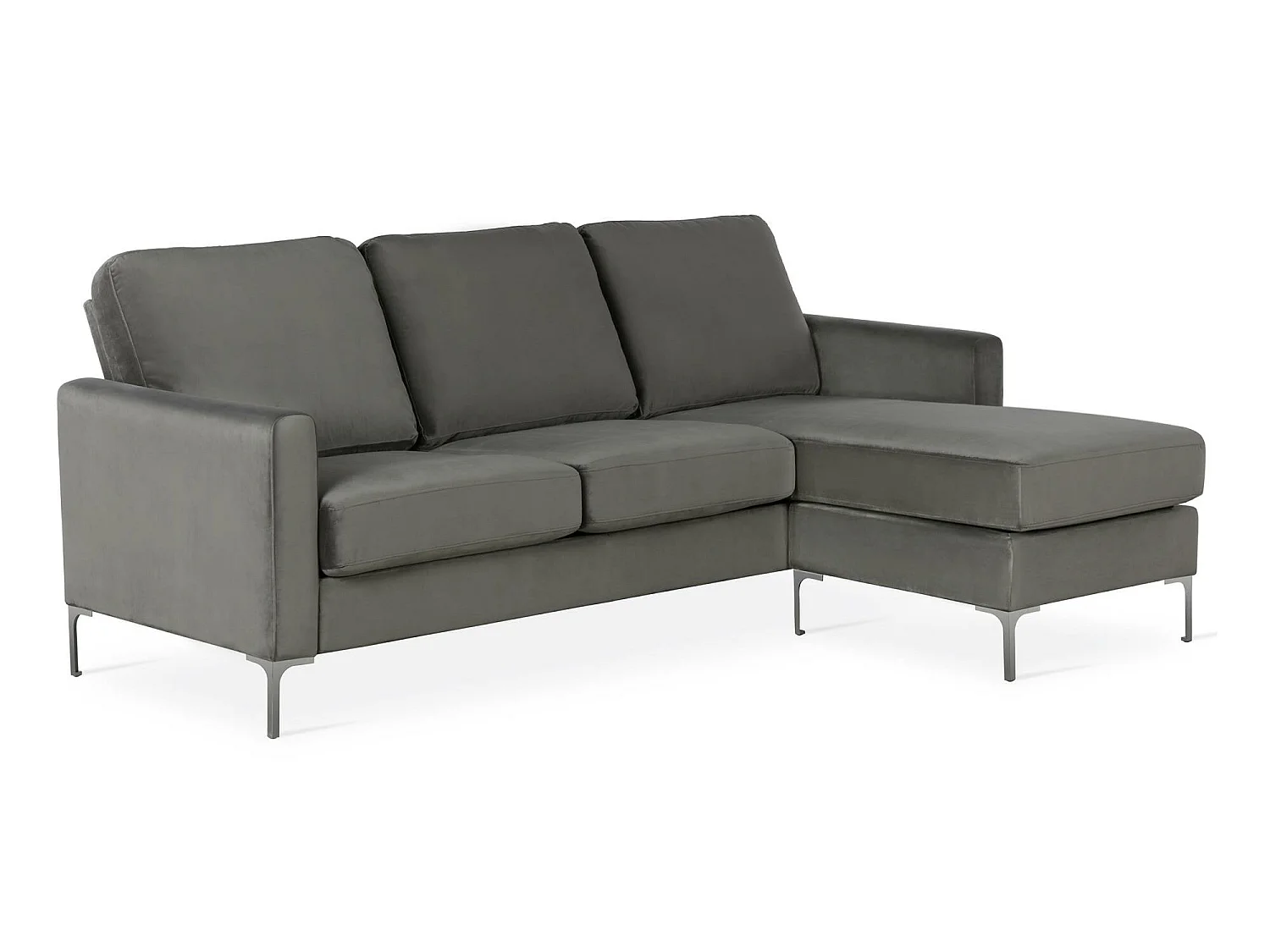 Sofa 3 zits met chaise longue in fluweelgrijs