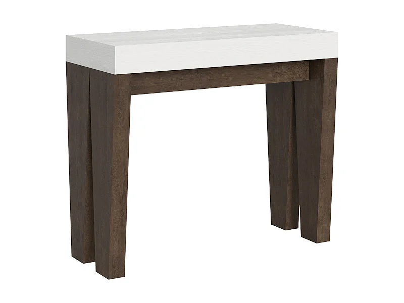 Console extensible 90x40/300 cm Spimbo Mix dessus frêne blanc - structure noyer