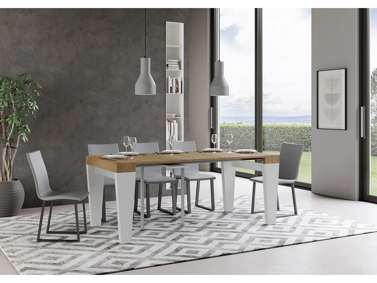 Console extensible 90x40/300 cm Spimbo Mix dessus chêne nature - structure frêne blanc