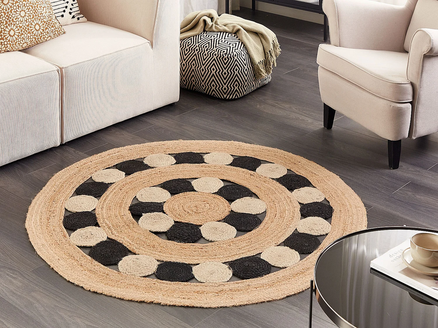 Rug HOVIT Black ø 140 cm Jute