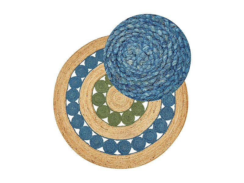 Tapete HOVIT ø 140 cm Juta Verde Azul