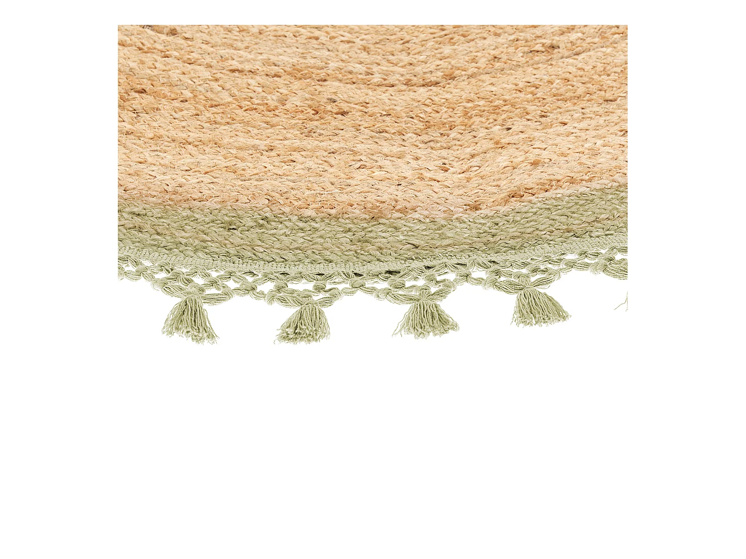 Rustikale Boho Teppich Rund 140 cm Natürliche Jute Handgeflochten Beige und Grün Marts