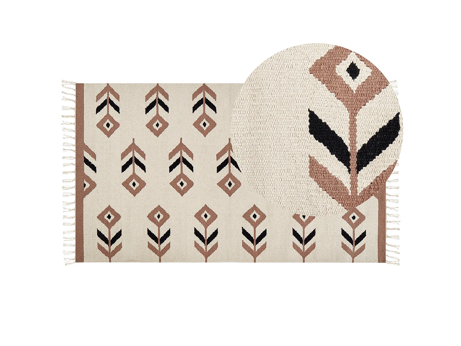 Kelim Teppich Baumwolle beige / schwarz 80 x 150 cm geometrisches Muster Kurzflor NIAVAN