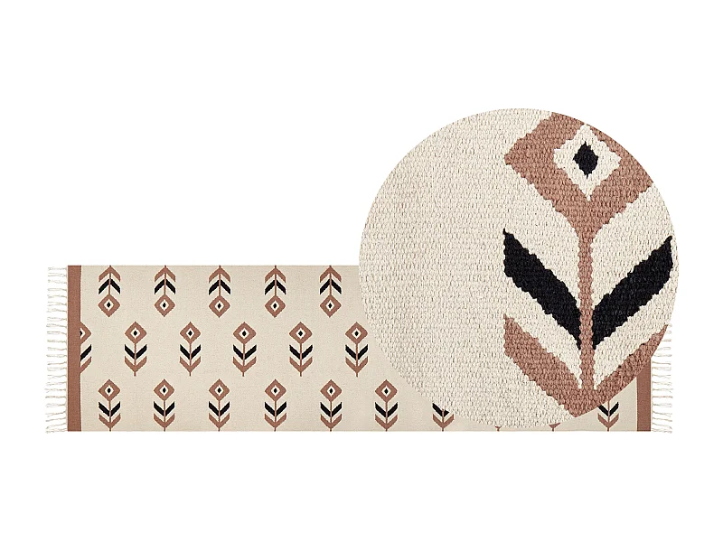 Kelim-Teppich Baumwolle beige 80 x 300 cm handgewebt geometrisches Muster Niavan