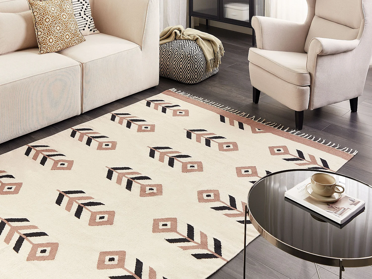 Kelim-Teppich Baumwolle beige 160x230 cm handgewebt geometrisches Muster Niavan