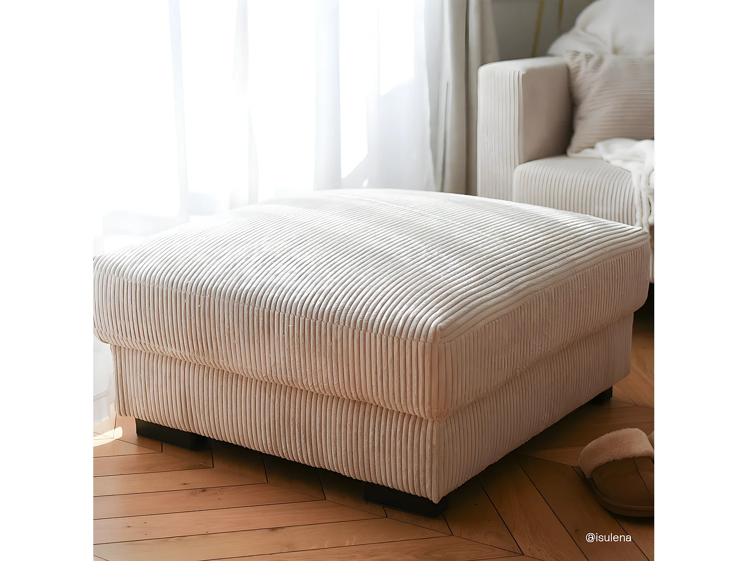 Pouf en velours côtelé beige - Arty