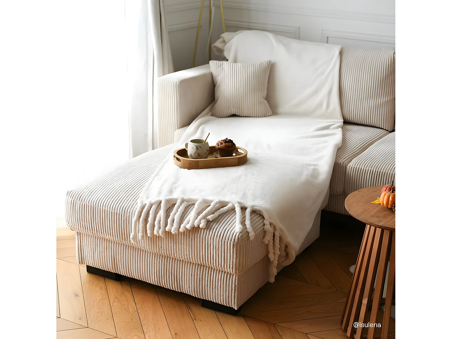 Pouf en velours côtelé beige - Arty