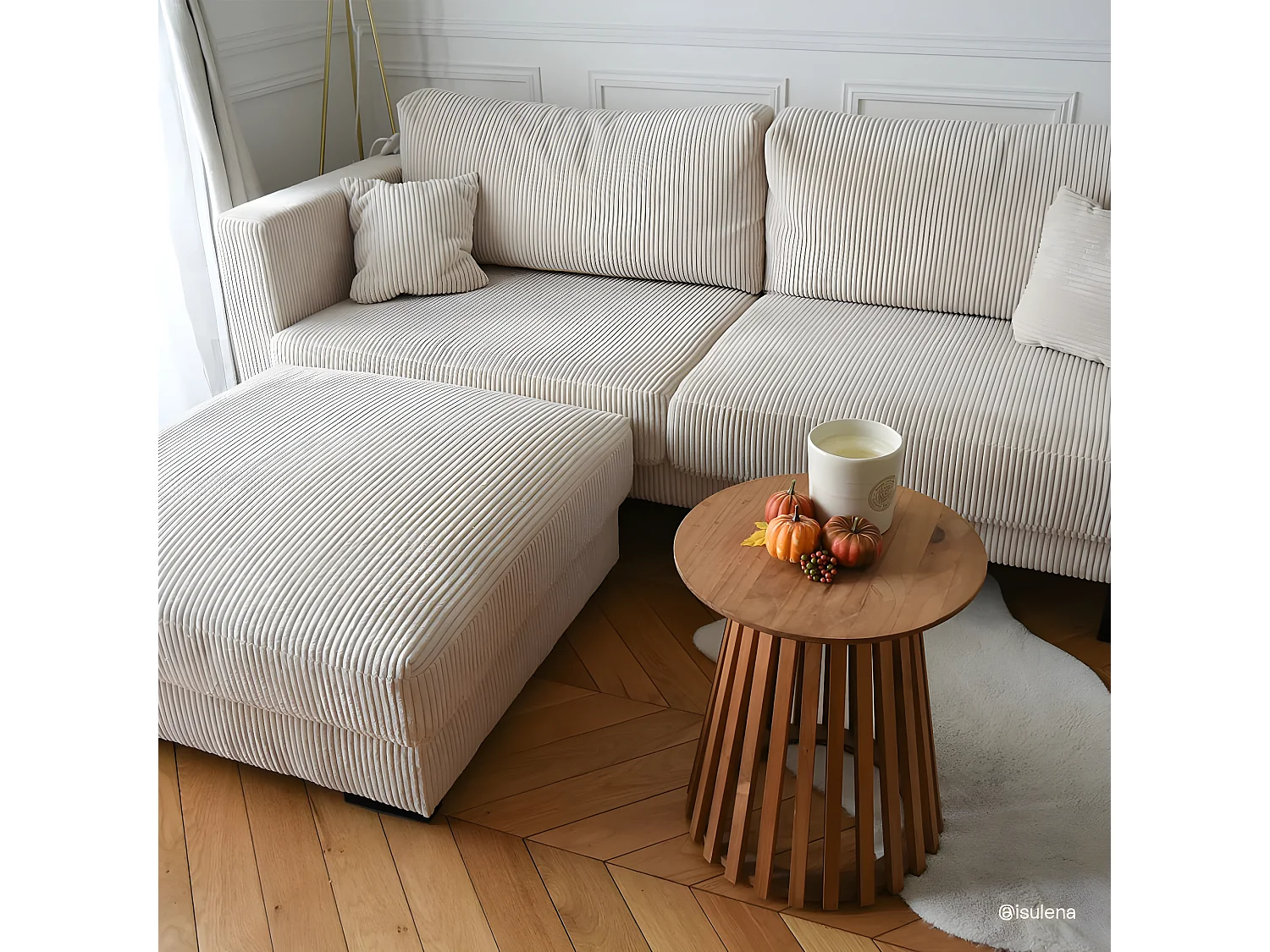 Pouf en velours côtelé beige - Arty