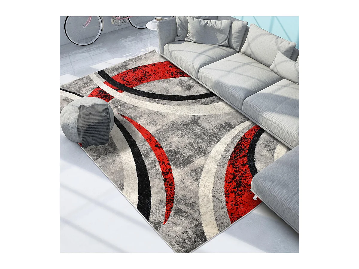 tapis cuisine 120x170 tissé gris et noir rectangle motif géométrique LIGNÉ
