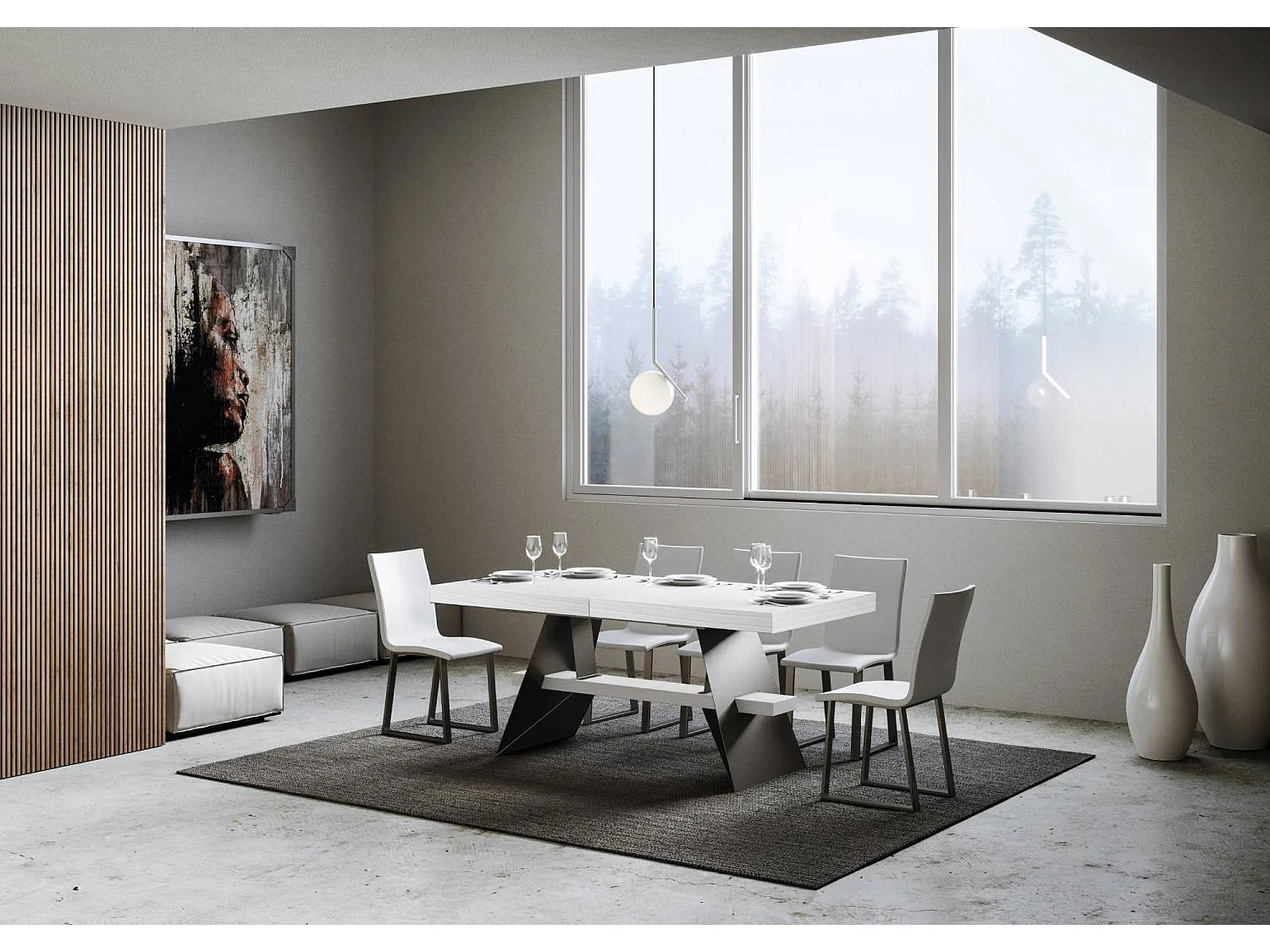 Ausziehtisch 90x180/284 cm Baita Esche weiß mit Eisenrahmen aus Anthrazit
