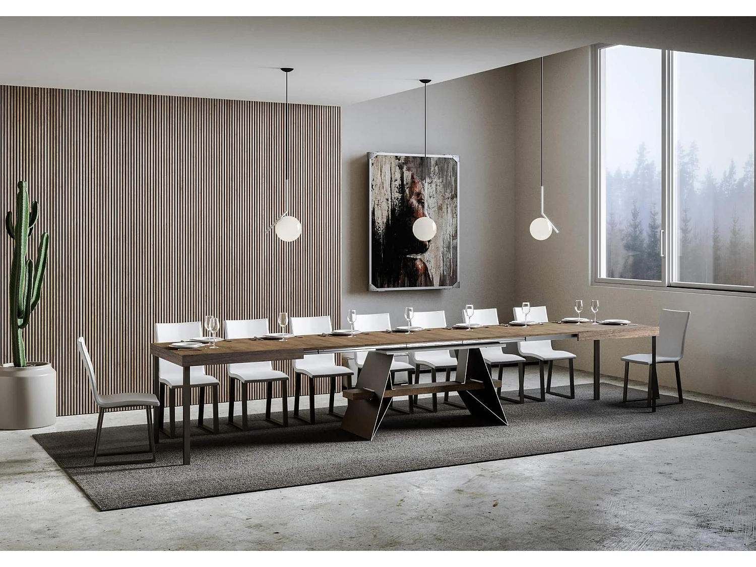 Uitschuifbare tafel 90x160/420 cm Baita walnoot frame antraciet