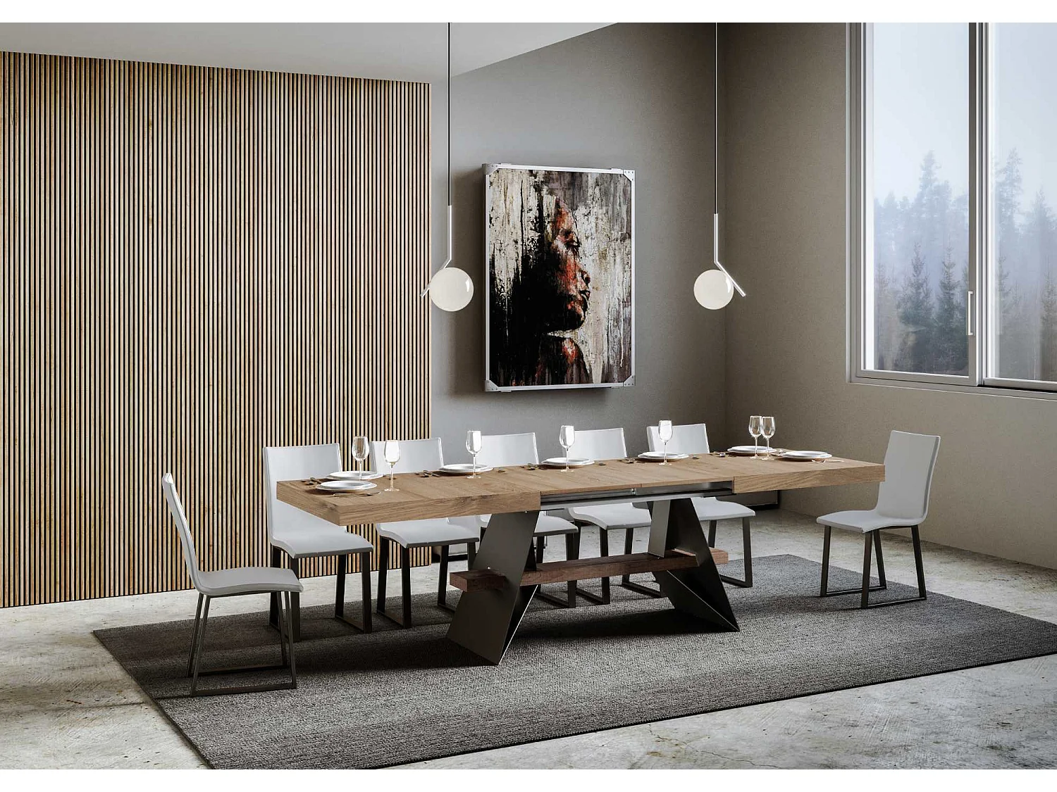 Uitschuifbare tafel 90x160/420 cm Baita natuur eiken frame antraciet