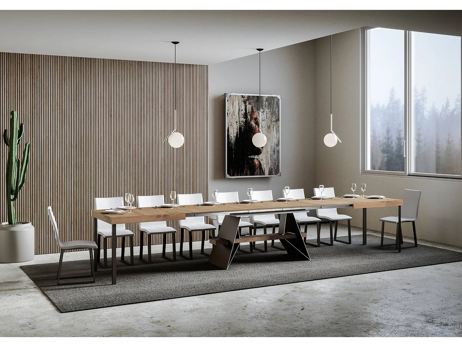 Uitschuifbare tafel 90x160/420 cm Baita natuur eiken frame antraciet