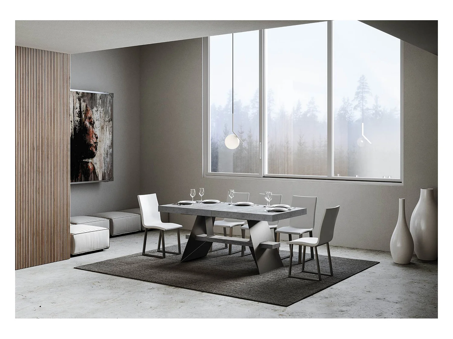 Table extensible 90x180/284 cm Baita Gris Béton cadre Anthracite