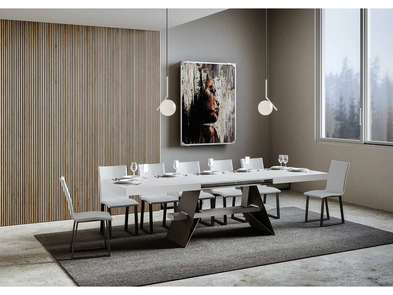 Uitschuifbare tafel 90x160/420 cm Baita eiken wit frame antraciet