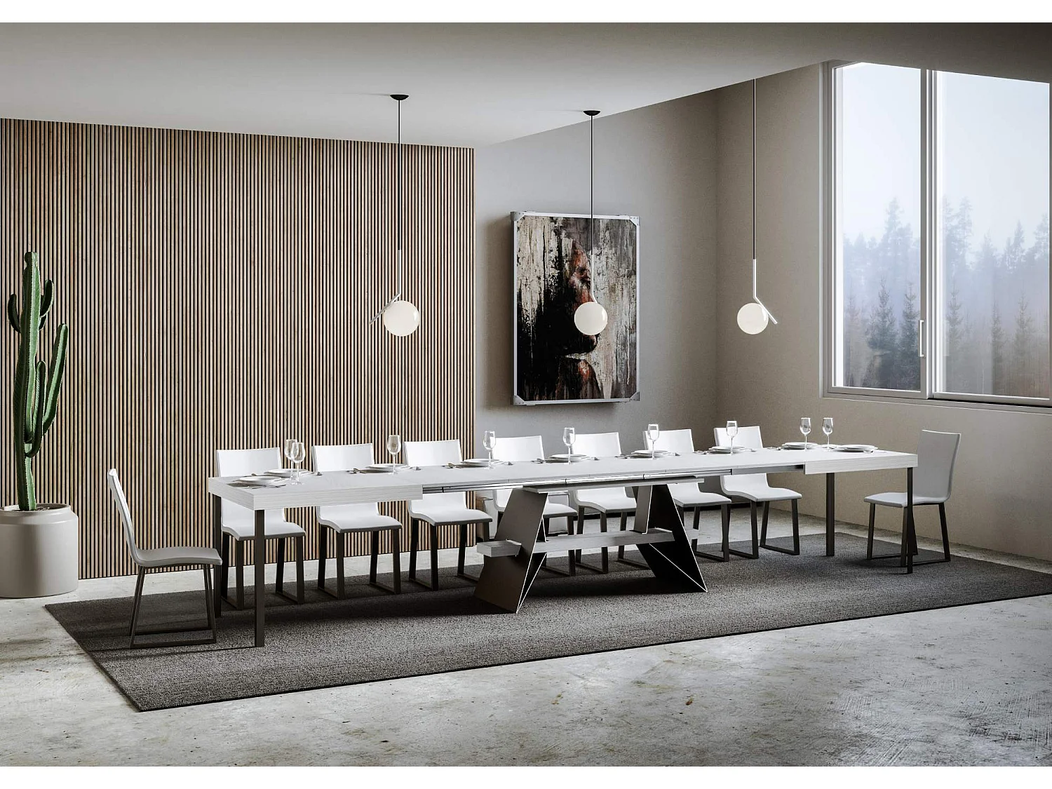 Uitschuifbare tafel 90x160/420 cm Baita eiken wit frame antraciet