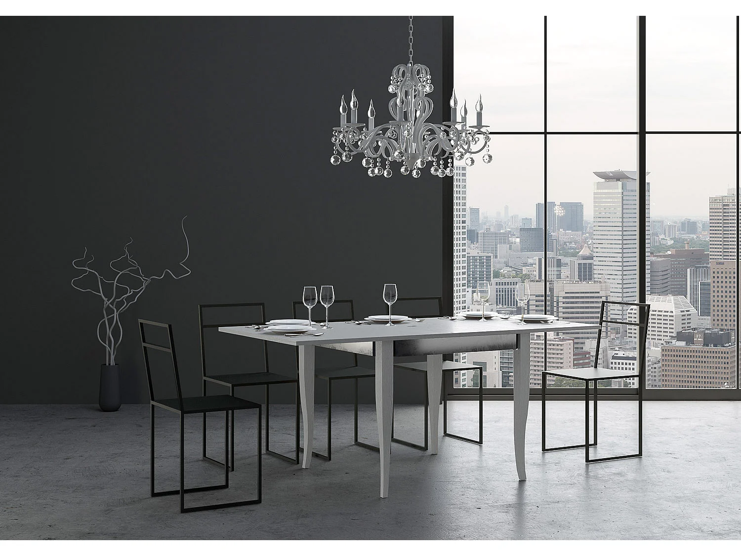 Table extensible portefeuille 90x90/180 cm Sciabola Librox Frêne Blanc cadre gris