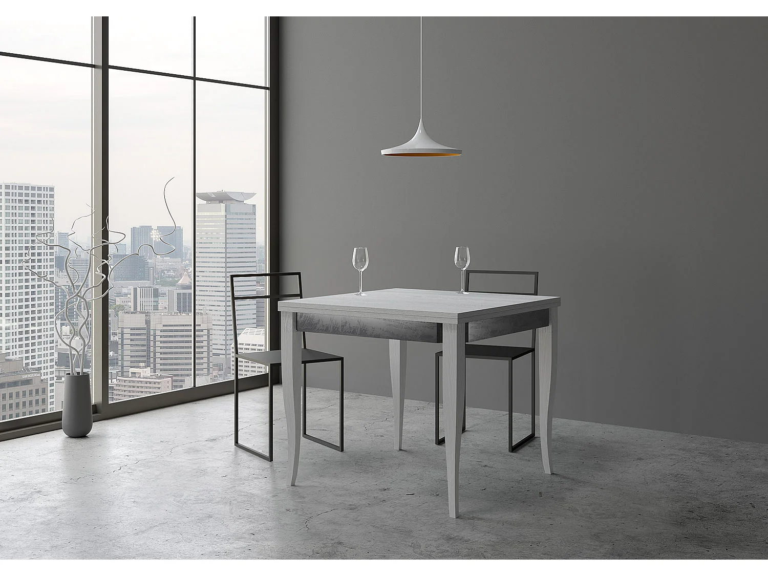 Table extensible portefeuille 90x90/180 cm Sciabola Librox Frêne Blanc cadre gris