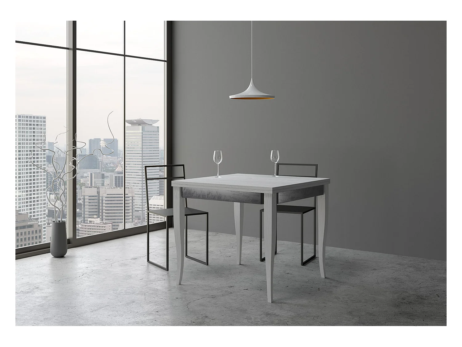 Table extensible portefeuille 90x90/180 cm Sciabola Librox Frêne Blanc cadre gris