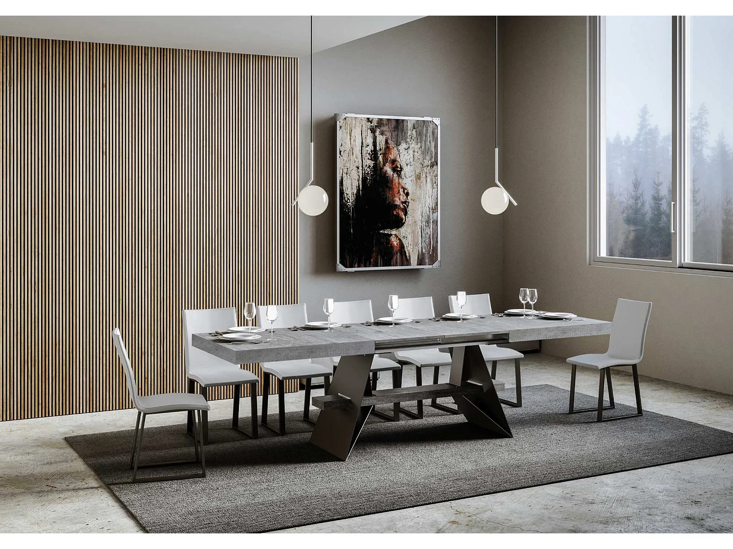 Uitschuifbare tafel 90x160/420 cm Baita cement frame antraciet