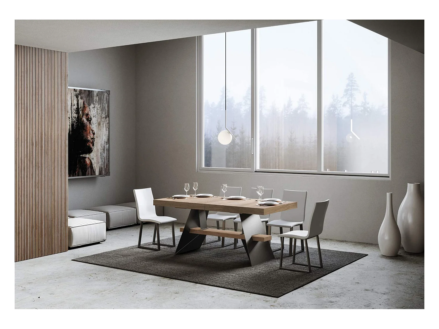 Table extensible 90x180/284 cm Baita Chêne Nature cadre Anthracite