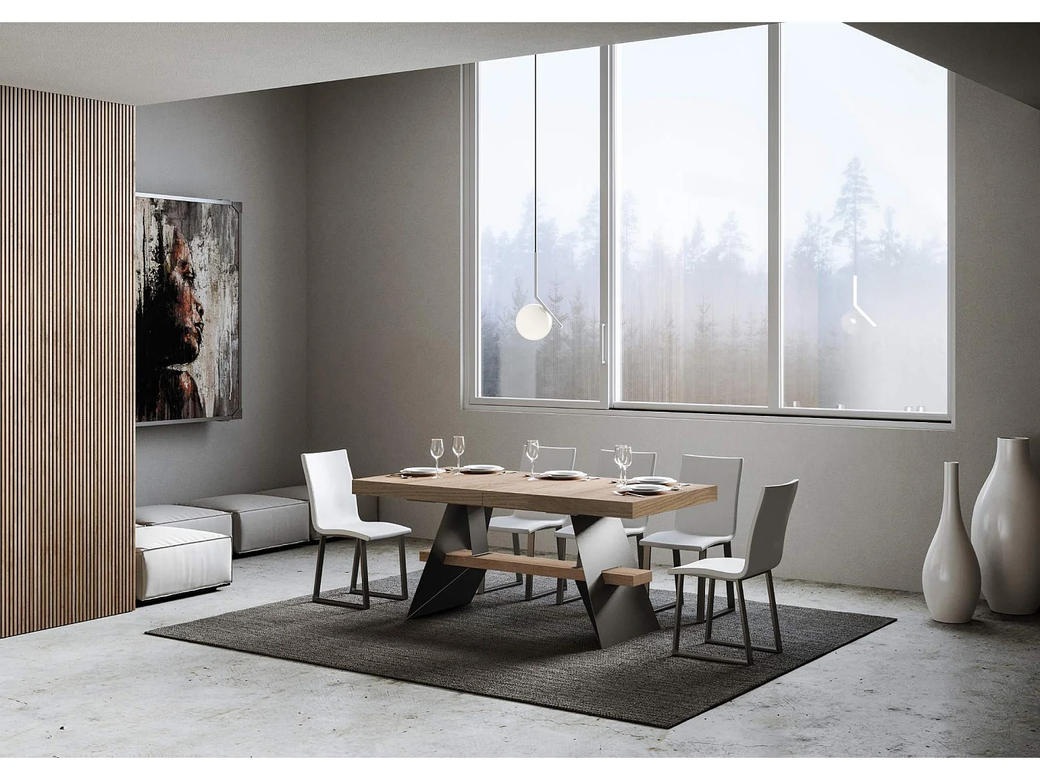 Ausziehtisch 90x180/284 cm Baita Eiche Natur mit Eisenrahmen aus Anthrazit