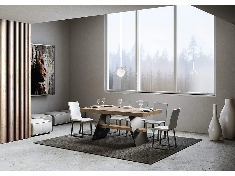 Mesa extensible 90x180/284 cm Baita Roble Natural estructura Antracita