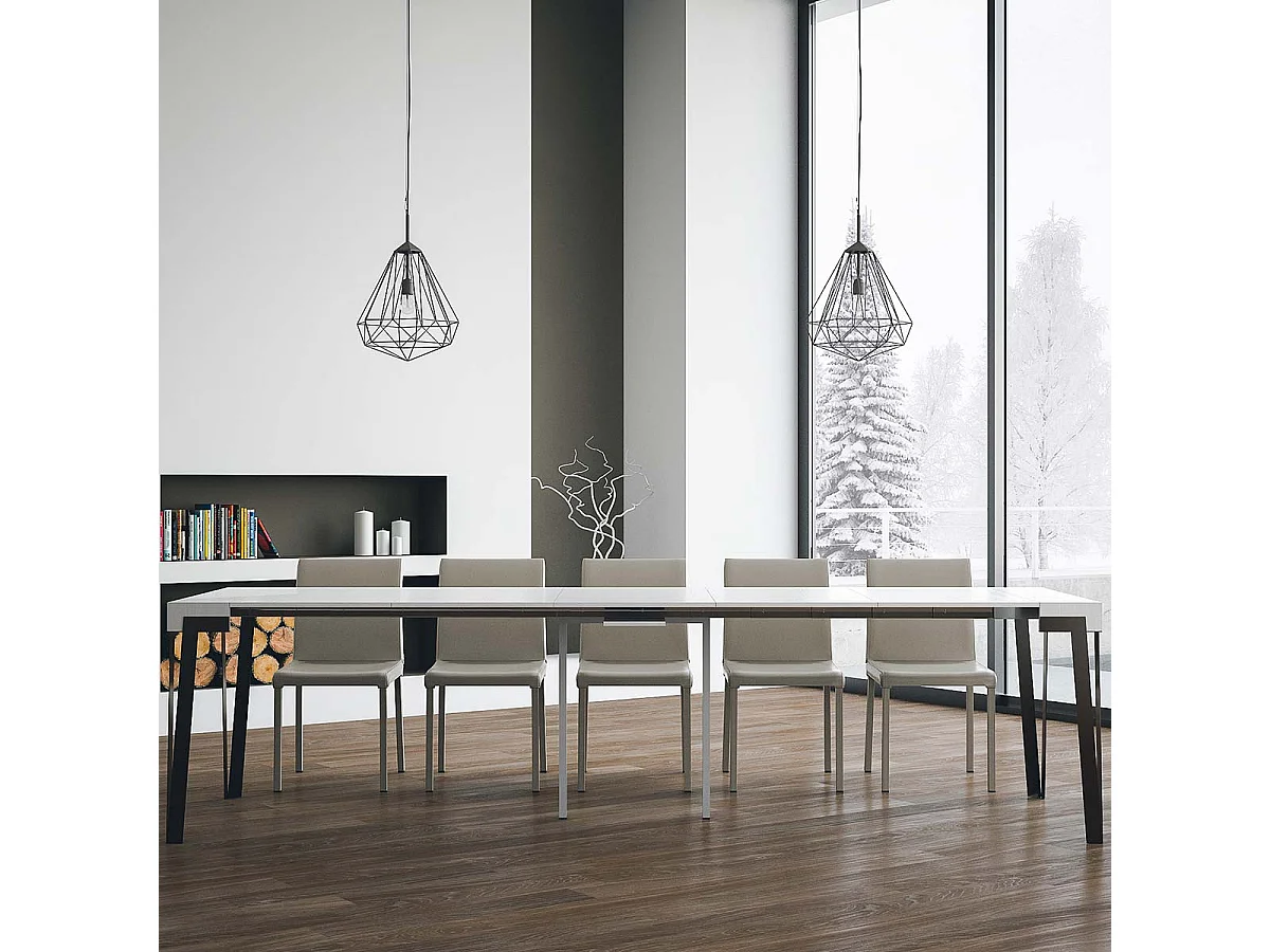 Console extensible 90x40/300 cm Rio Frêne Blanc cadre Ruille