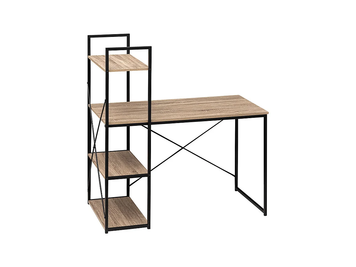 Meuble Bureau avec étagères Effet chêne naturel et Métal noir H 120 cm