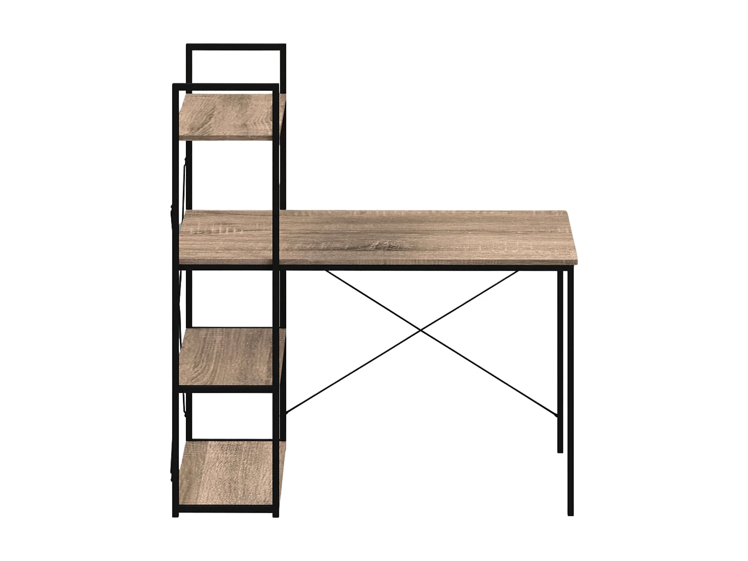 Meuble Bureau avec étagères Effet chêne naturel et Métal noir H 120 cm