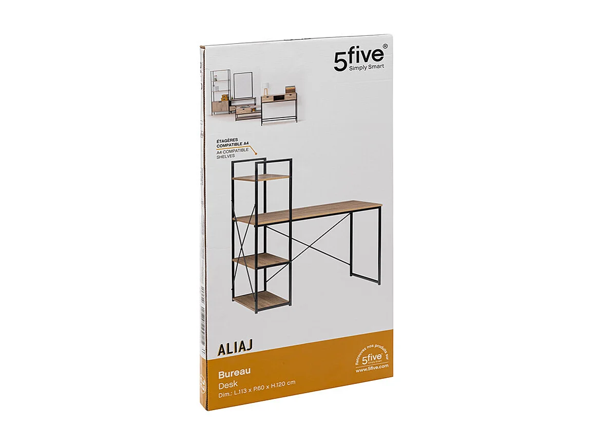 Meuble Bureau avec étagères Effet chêne naturel et Métal noir H 120 cm