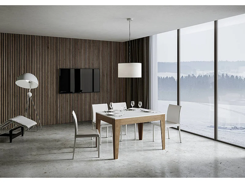 Mesa de jantar extensível 90x120/180 cm Cico Mix plano Cinza Branca - estrutura Carvalho Natural