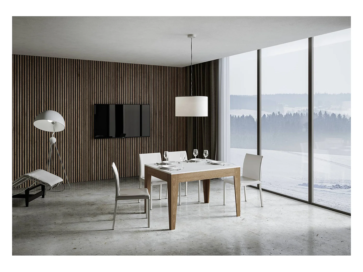 Table extensible 90x120/180 cm Cico Mix dessus Frêne Blanc cadre Chêne Nature