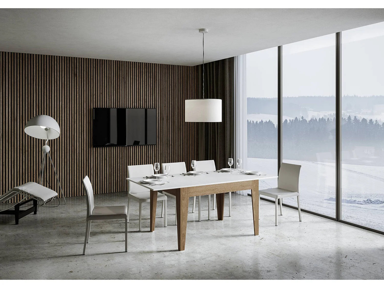 Ausziehtisch 90x120/180 cm Cico Mix Hauptplatte Esche weiß Tischbasis Eiche Natur